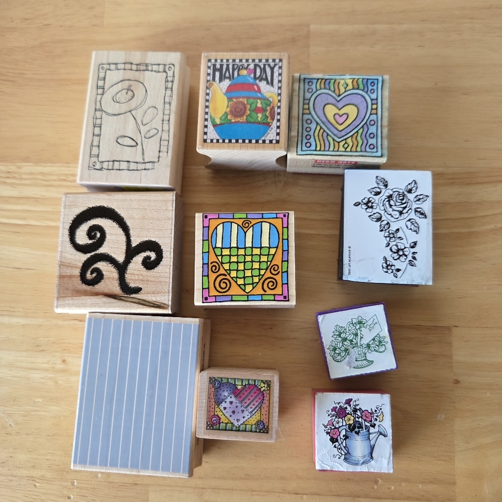 Colorful Wooden Ink Stamp Set Of 10 Craft Scrapbooking Rubber Stamp